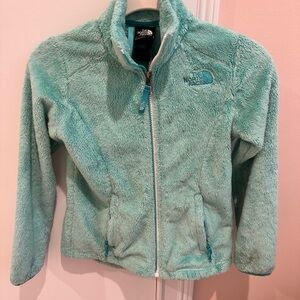The North Face Light Teal Fleece Jacket read description!  Girls size small 7/8
